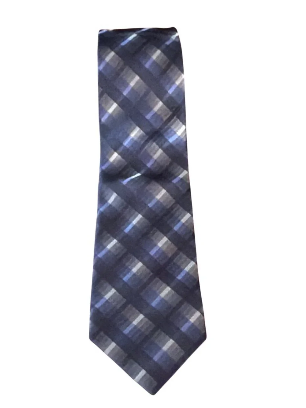 Calibrate Navy Plaid 100% Silk Tie Made In USA 62